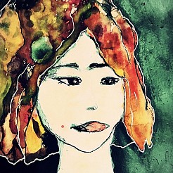 Portretje in groen geschilderd door 