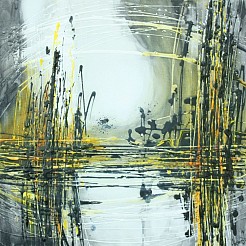 Silvery moon over Golden Lake geschilderd door 