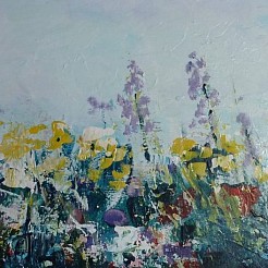 Bloemen in de berm geschilderd door 