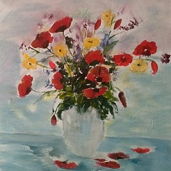 Klaprozen in vaas geschilderd door 