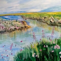 Rivierenlandschap geschilderd door 