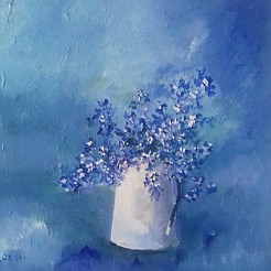 Kan met vergeet me nietjes geschilderd door 