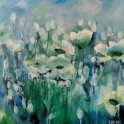 Witte bloemen geschilderd door 