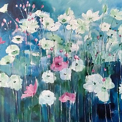 Witte bloemen geschilderd door 