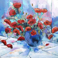 Vaas met klaprozen geschilderd door 