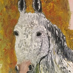 Paerd olieschilderij met paletmes geschilderd door 