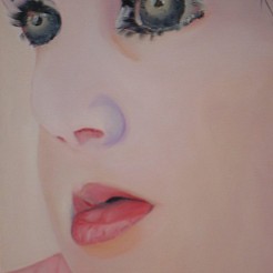 Denkend kijkend meisje geschilderd door 