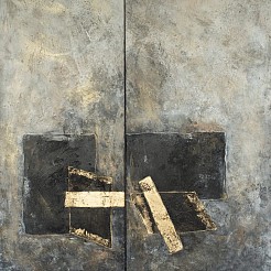 Abstract schilderij think gold 2 Luik 50x 120 + 60x120 geschilderd door 