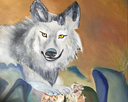 Geld wolf your money of your life geschilderd door Andre Claeys